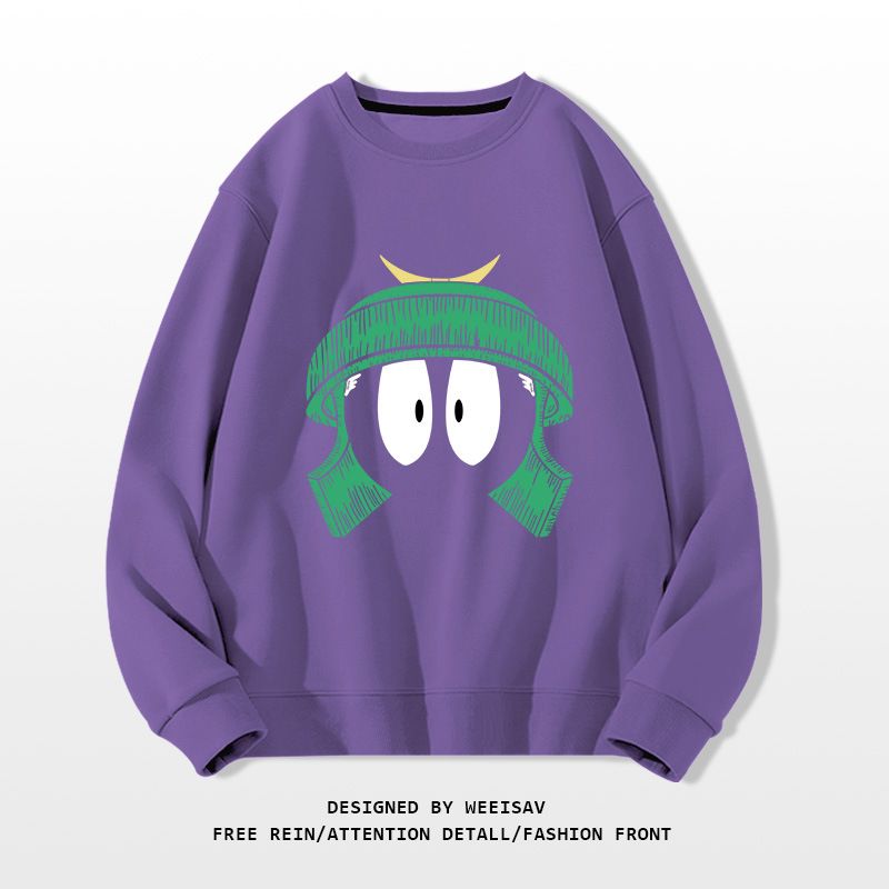 Dopamine Autumn Outfit: Fleece-lined Sweatshirt For Petite Women, Oversized, High-end, Niche, Round-neck Purple Top_ecoleips.com