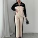 Women's Color Block Top And High Waisted Straight Leg Pants Set European American Style Trendy Two Piece Autumn Outfit_ecoleips.com