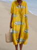 Plus-Size Women's Short-Sleeve Shirt Dress With Ocean Elements, Vacation Style Dress_ecoleips.com