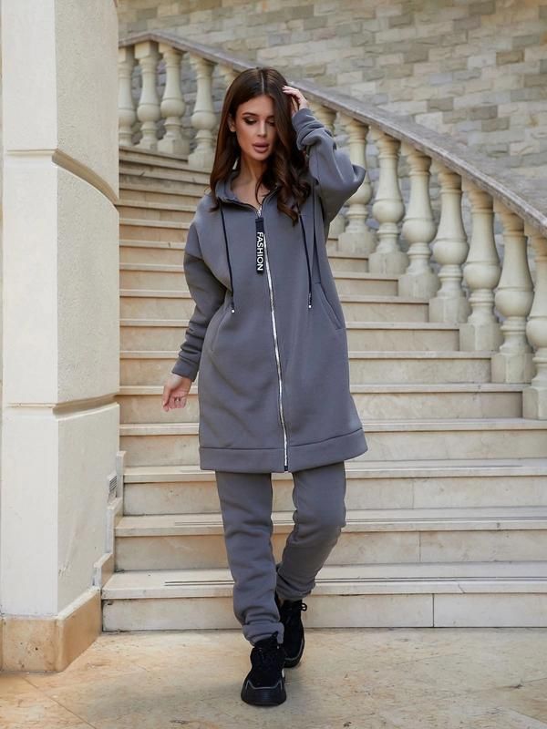 Women's Casual Long Sleeve Hoodie With Zip-Up Pants Set - Soft Fleece Lined Two-Piece Outfit For Comfort & Style_ecoleips.com