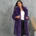 Women’s Longline Faux Fur Coat – Elegant & Warm Winter Coat With Blazer Collar, Plush Retro Style (Deep Purple, Pink, Khaki)_ecoleips.com