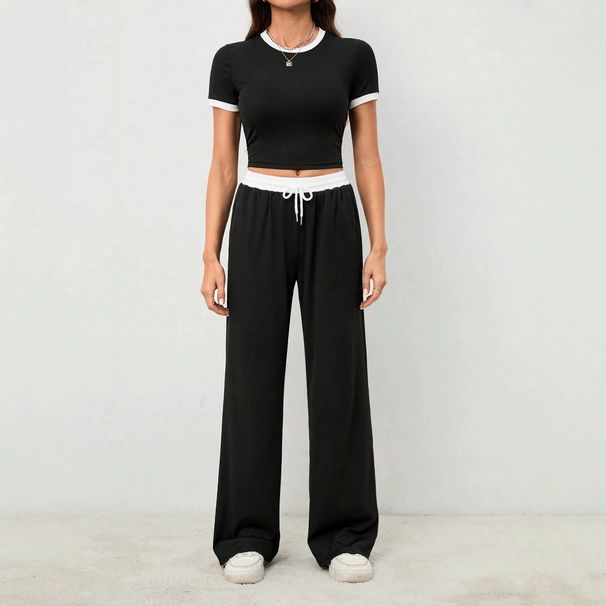 Women's Clothing Petite Two Piece Set Black White Color Block Casual Flattering Versatile For Commuting Home And Outings_ecoleips.com