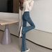 Women's Clothing Slimming Stretch Denim Jeans Slightly Flared Short Blue Gray Straight Leg Pants For Height Enhancement Autumn Winter Style_ecoleips.com