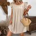 Round Neck Dress, European And American Solid Color Mid Skirt, Summer Ruffle Edge Solid Color Round Neck Loose Mid Skirt For Women_ecoleips.com
