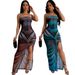 XZ8036 New Popular European And American Women's Dress, Mesh Printed Strapless High-slit Sexy Ultra-long Dress_ecoleips.com