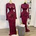 Elegant Floral Print High Waist Bodycon Dress Long Sleeve Round Neck Summer Dress For Women_ecoleips.com