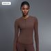 Modal Striped Yoga Wear Women's Nude Comfort Button Down Henley Shirt Running Sports Long Sleeved T Shirt D25146_ecoleips.com
