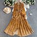 Women's French Style Retro Sweet Floral Dress Lantern Sleeve Tie Waist Slimming Long Skirt For Spring And Autumn_ecoleips.com