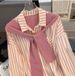 Women's Clothing Long Sleeved Shirt Slim Fit Striped Top Loose Fake Two Piece Shawl Spring New Style_ecoleips.com