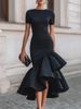 Slim Fitting Asymmetrical Ruffle Dress Elegant New Arrival Women's Clothing Dress_ecoleips.com