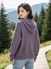 Lilac Purple Zip Up Drawstring Hood Pit Rib Knit Cardigan, Loose Lightweight Breathable Soft Skin-touch Long Sleeve Pocket Sweater_ecoleips.com