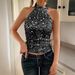 Elegant Halter Neck Sequin Camisole – Glamorous Women's Sleeveless Top (Black/Silver/White/Blue/Pink/Navy/Burgundy/Champagne, S-XL)_ecoleips.com