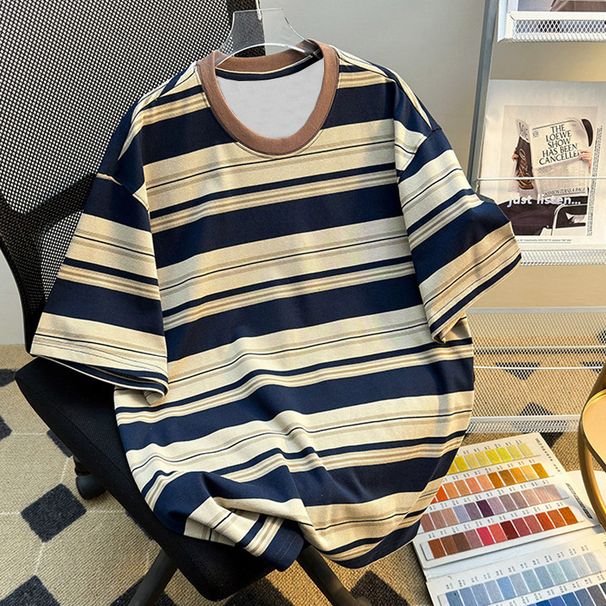 Men's Women's Retro Striped T-Shirt Digital Print Loose Fit Summer Top Short Sleeve Fashion Sports Student Wear_ecoleips.com