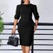 C8612 European And American Plus Size 2025 New Fashion Solid Color Round Neck Slim Fit OL Bodycon African Dress_ecoleips.com