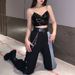 women's clothing black plaid chain jeans for women spring design high waist slim straight wide leg pants_ecoleips.com