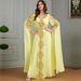 Modest Evening Dress/Formal Dress Women Dubai Abaya Dress - Long Sleeve Embroidered Muslim Gown With Color Blocking, Red/Yellow/Light Blue_ecoleips.com
