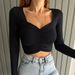 AB378 European And American Early Spring New Long-sleeve V-neck Cropped Tight-fitting Street Style Ruched_ecoleips.com