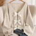 Women’s Bow Detail Cardigan Sweater – Lightweight Spring Knit Top | Soft Polyester Blend | Relaxed Fit Long Sleeve Pullover_ecoleips.com