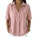 Summer Women's Loose Comfortable T-Shirt Short Sleeve Solid Color Lapel American Style_ecoleips.com