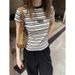 Color-Block Striped Short Sleeve T-Shirt – Structured Shoulder, 100% Cotton & Slim Fit (Women’s Casual & Office Wear)_ecoleips.com