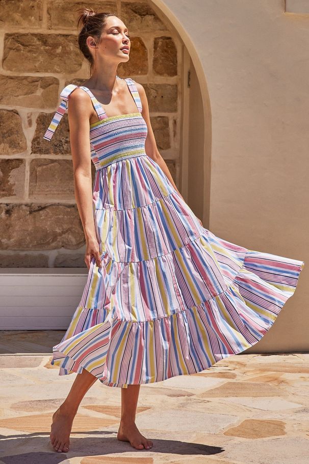 2026 New Women's Clothing Spring/Summer European And American Casual Plaid Tie-Neck Strapless Flared Dress_ecoleips.com