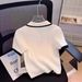Women's Polo Collar Color Blocked Knit Short Sleeve T-Shirt Petite Thin Ice Silk Off Shoulder Top Summer_ecoleips.com