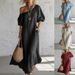 Summer Women's Off-the-Shoulder Dress Solid Color Loose Fitting High-End Retro Style_ecoleips.com