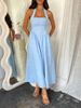 Women Halter LightBlue Linen GatheredWaist FlowyMaxi Dress Minimalist Boho Vacay SpringSummer Coastal BeachBrunch Breathable_ecoleips.com