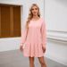 Women's Clothing Neckline Cross Round Neck Long Sleeved Casual Sweater Dress_ecoleips.com