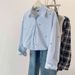 Women's Striped Shirt Korean Style Loose Fit Casual Long Sleeve Spring Summer Top Jacket New Style_ecoleips.com
