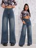2025 Spring New European And American Cross-Border Retro Wide-Leg Jeans For Women With Embroidery, Stretch Straight-Leg_ecoleips.com