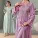 Muslim Dress Women "Elegant Sequined Embroidered Kaftan Dress – Muslim Long Cover-Up With Sparkling Details (Pink/Light Green, M-XL)"_ecoleips.com