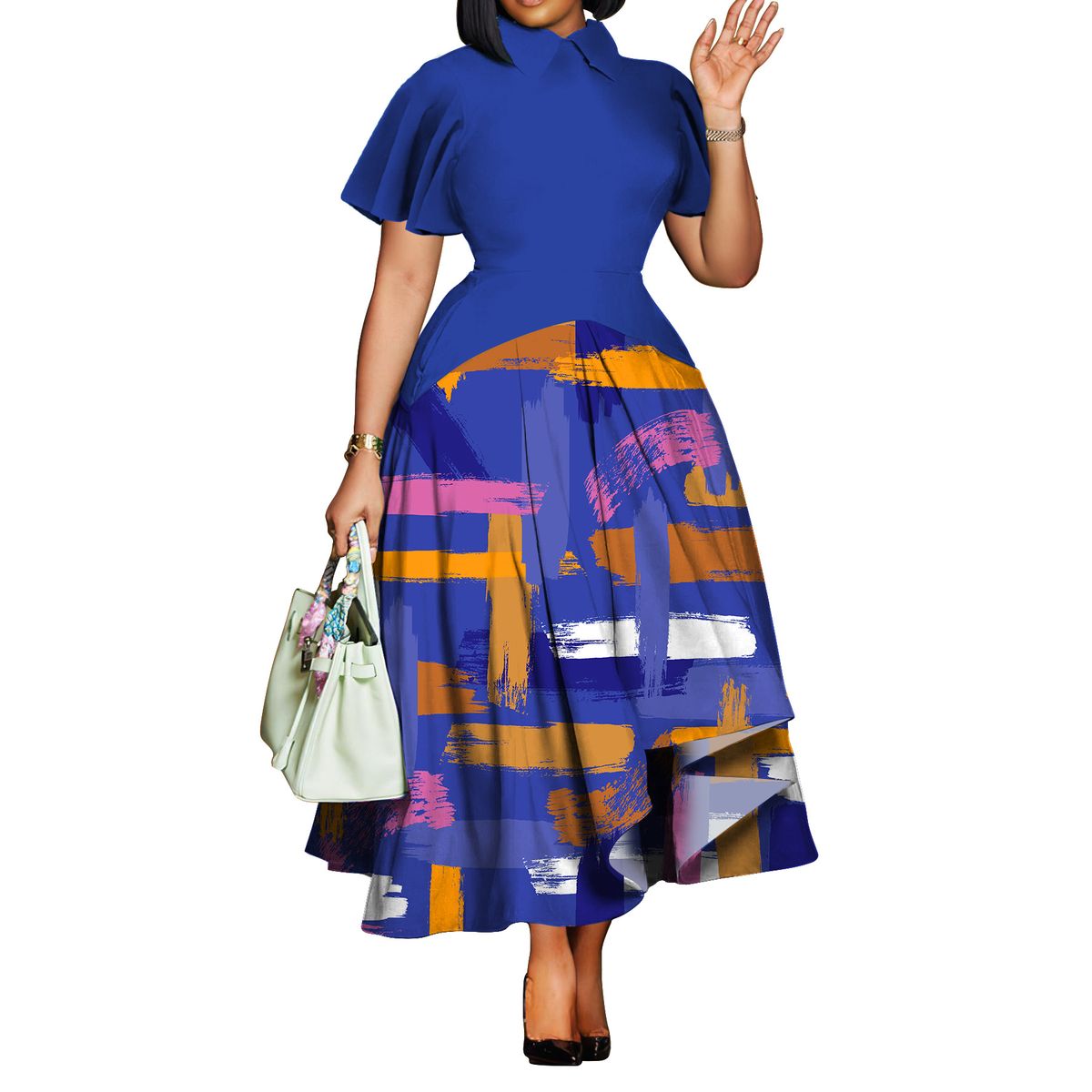 Women's Clothing Women's Plus Size Dress Elegant Lapel Ruffle Sleeve Full Skirt Style Summer Fashionable For Formal & Casual For Women_ecoleips.com
