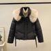 Women's Clothing Winter Short Puffer Jacket With Faux Fur Hood - Warm Cozy Black Quilted Coat For Petite To Plus Size_ecoleips.com