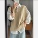 2025 New Women's Sweater Vest, Loose Fit, Plus Size, Stylish Knitted Collar, Sleeveless Top For Women_ecoleips.com