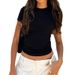Ins Style Solid Color Round Neck Basic Sleeved T-shirt For Women 2025 New Spicy Girl Slim Fit Sexy Exposed Navel Short_ecoleips.com