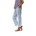 Women's Loose Straight Striped Trousers Cotton Linen Elastic Waist Pocket Design New_ecoleips.com