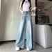 Plus-size Women's Wide-leg Jeans, Summer Thin Light Blue 2025, High-waisted, Slimming, Drapey, Loose Straight-leg_ecoleips.com