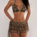 Leopard Print Three Piece Women's Swimsuit Sexy Bikini Set With Halter Neck Skirt Sun Protection For Vacation_ecoleips.com