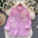 Cross-border European American Striped Long-sleeve Shirt For Women, Summer, With Three-dimensional Floral Embellishments_ecoleips.com
