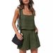 2026 New European And American Style Women's 2-Piece Casual Set Linen Shorts Sleeveless Top Vest_ecoleips.com