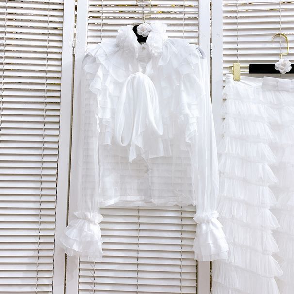 Women's Clothing Ruffled Chiffon Shirt Spring New Design Shirt Mesh Layered Overlapping Cake Skirt_ecoleips.com