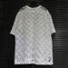 Women's Lace Mesh Shirt Short Sleeve, Breathable Crochet Knit Top With Beaded Details, Lightweight Cover-Up For Summer_ecoleips.com