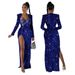 clothing solid color sequins sexy slit long skirt dress including sexy one-piece two-piece set_ecoleips.com