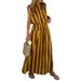 Women's Clothing Summer Hot Sale Ladies Fashion Striped Print Mid Length Sleeveless Dress_ecoleips.com