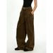 Women Retro Corduroy Cargo Pants Adjustable Waist Blue Wide Leg Casual Trousers For Autumn/Winter Trendy Style_ecoleips.com