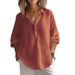 Women's Clothing Women's Casual Loose Long Sleeve Shirt V Neck Solid Color Linen Style Spring Summer For Formal & Casual For Women_ecoleips.com