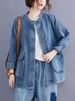 K Large Pocket Artistic Denim Jacket For Women, Loose New Style, Vintage Short Style, Plus Size Denim Jacket_ecoleips.com