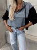 Women's Clothing Fashion Loose Casual Washed Denim Splicing Hooded Women's Sweatshirt_ecoleips.com