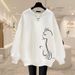 Women's European Style Casual Sweatshirt Fleece Lined Thickened round Neck Pullover Fashionable Cartoon Print Autumn Winter Top_ecoleips.com